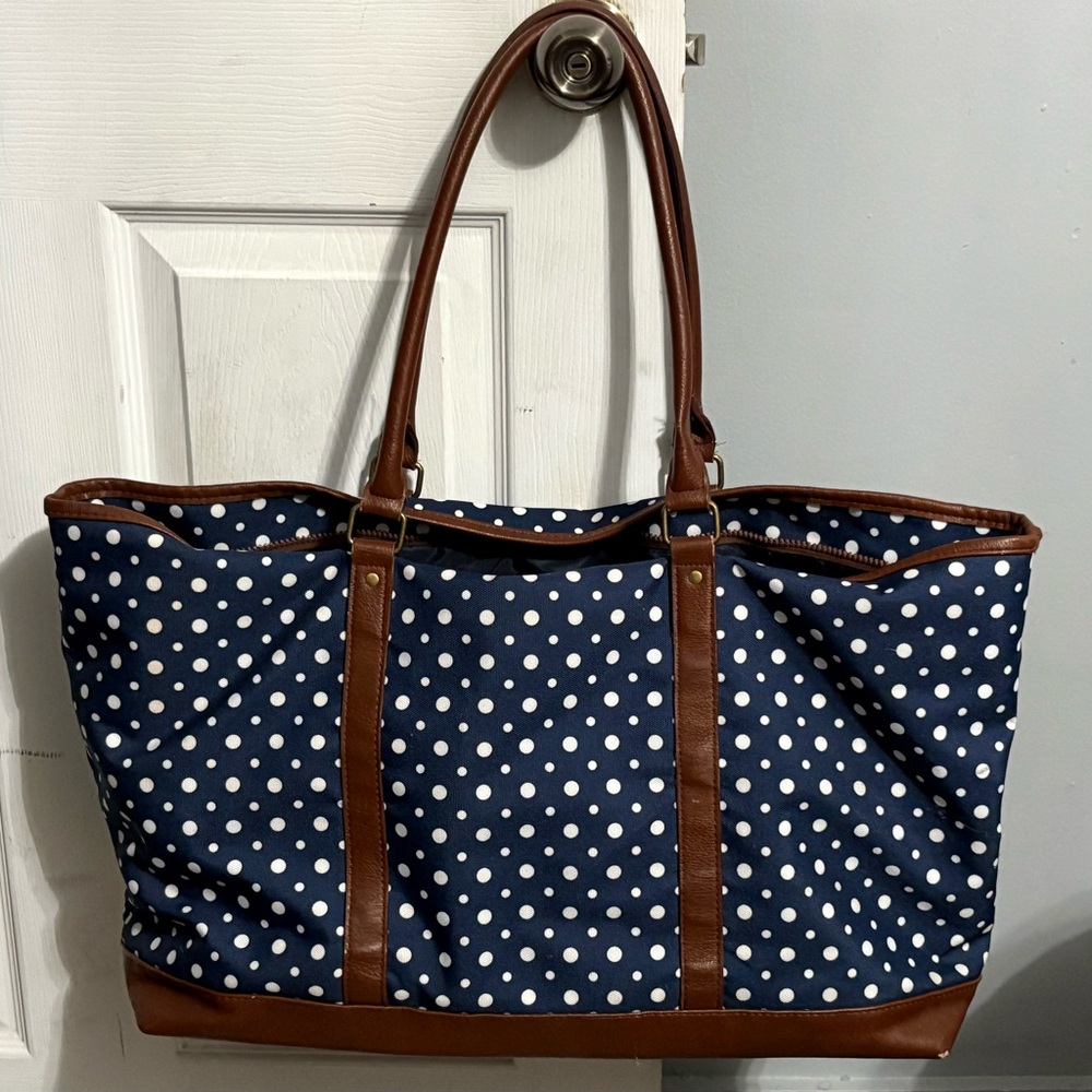 Polka Dot Tote Bag with Brown Accents
